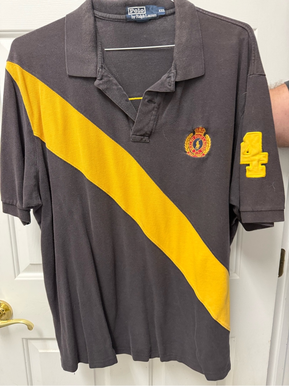 Polo by Ralph Lauren Black Polo with Yellow Diagonal Stripe & Crest